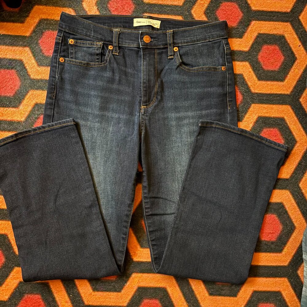 Gap 1969 Crop Flare High Rise Dark Blue Denim Jeans Size 28R